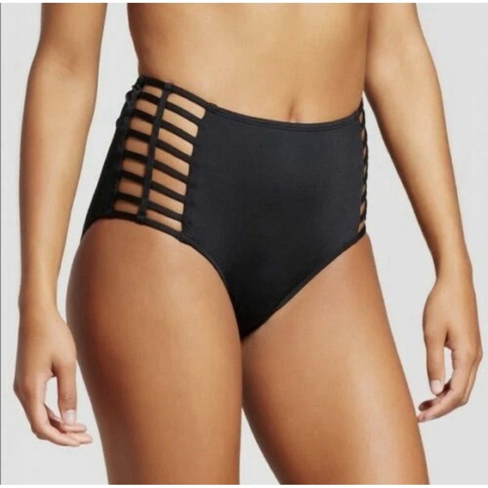 Mossimo-Black, Cut Out Sides, High Waisted, Surf, Beach, Swimsuit Bottom. Size-M